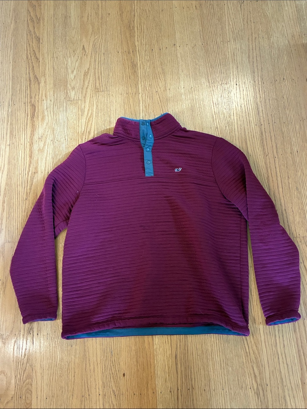 Vineyard Vines Burgundy Quilted Snap Pullover with Teal Trim